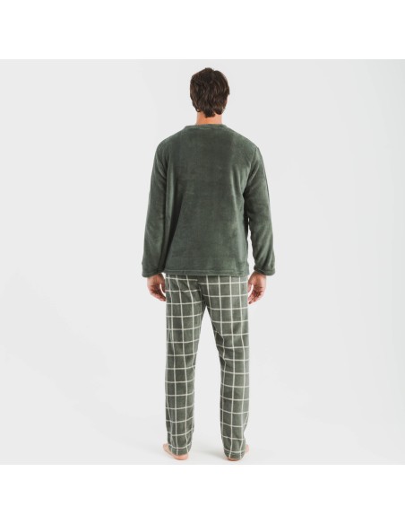 Pijama coral hombre Cuadro Andino verde caceria pijamas-largos-hombre