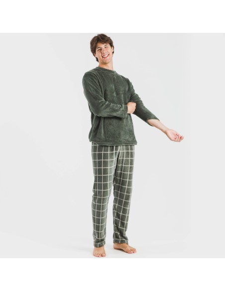 Pijama coral hombre Cuadro Andino verde caceria pijamas-largos-hombre