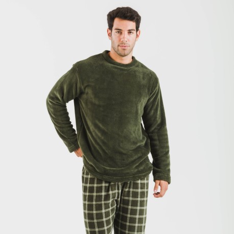 Pijama coral hombre Cuadro Nitari verde caceria pijamas-largos-hombre