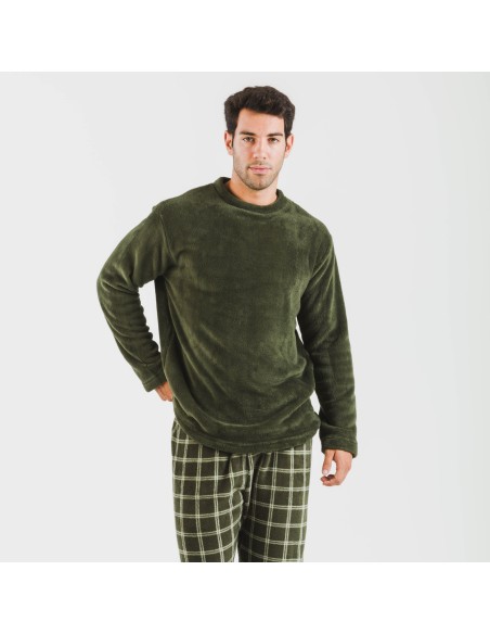 Pijama coral hombre Cuadro Nitari verde caceria pijamas-largos-hombre