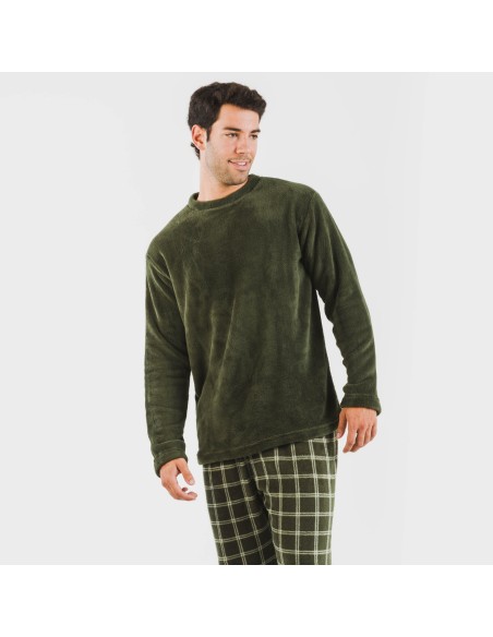 Pijama coral hombre Cuadro Nitari verde caceria pijamas-largos-hombre