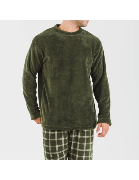 Pijama coral hombre Cuadro Nitari verde caceria pijamas-largos-hombre