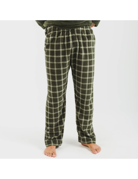 Pijama coral hombre Cuadro Nitari verde caceria pijamas-largos-hombre