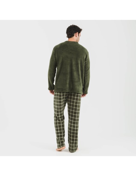 Pijama coral hombre Cuadro Nitari verde caceria pijamas-largos-hombre