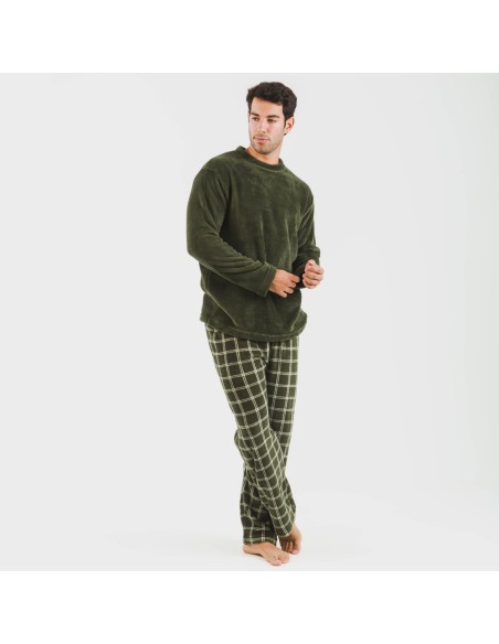 Pijama coral hombre Cuadro Nitari verde caceria pijamas-largos-hombre