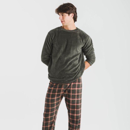 Pijama coral hombre Cuadro Nelby verde caceria pijamas-largos-hombre