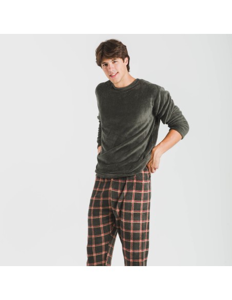 Pijama coral hombre Cuadro Nelby verde caceria pijamas-largos-hombre