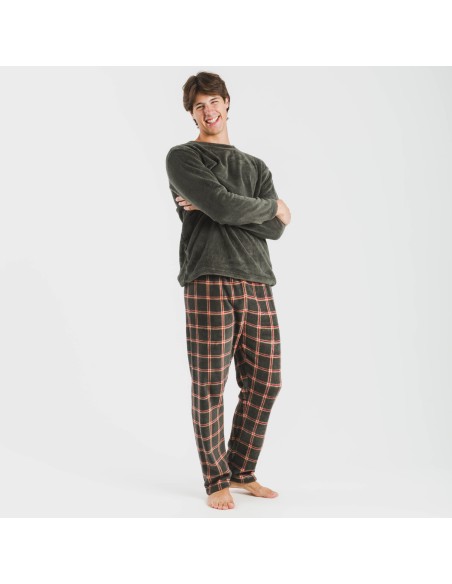 Pijama coral hombre Cuadro Nelby verde caceria pijamas-largos-hombre