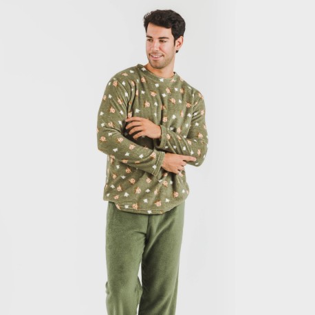 Pijama coral hombre Tatini verde caceria pijamas-largos-hombre