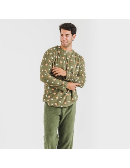 Pijama coral hombre Tatini verde caceria pijamas-largos-hombre