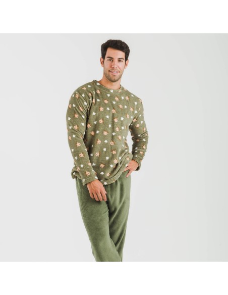 Pijama coral hombre Tatini verde caceria pijamas-largos-hombre