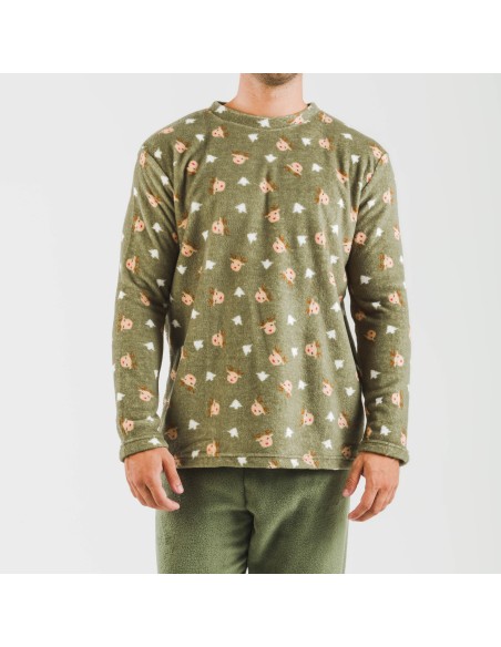 Pijama coral hombre Tatini verde caceria pijamas-largos-hombre