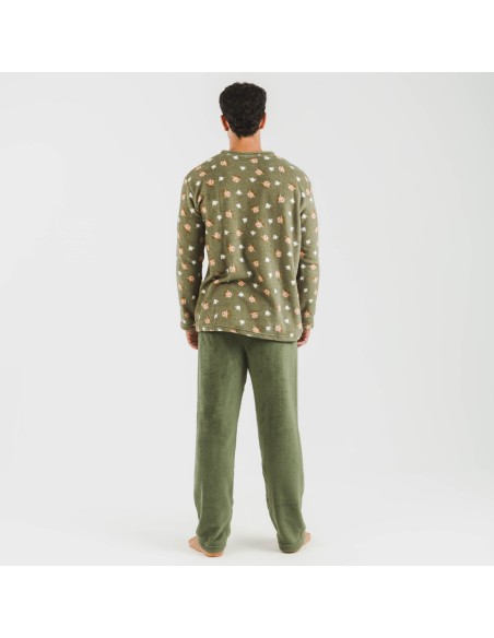 Pijama coral hombre Tatini verde caceria pijamas-largos-hombre