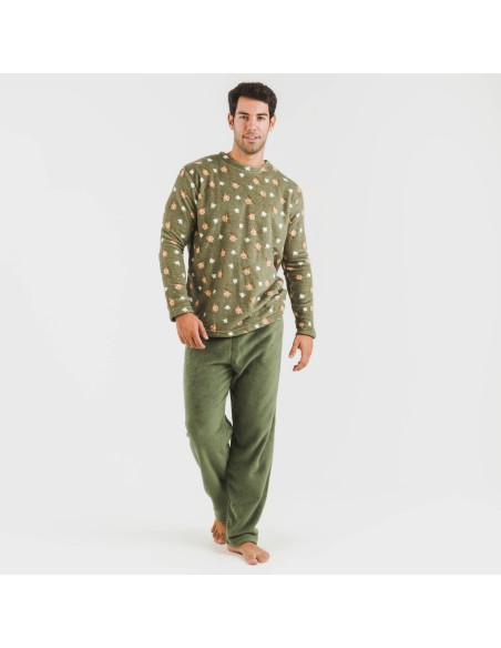 Pijama coral hombre Tatini verde caceria pijamas-largos-hombre