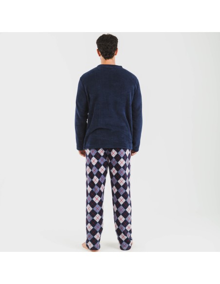 Pijama coral hombre Darsikiriki azul pijamas-largos-hombre