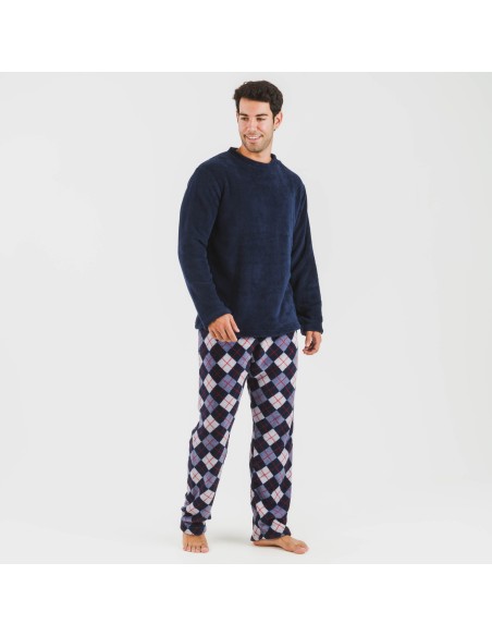 Pijama coral hombre Darsikiriki azul pijamas-largos-hombre