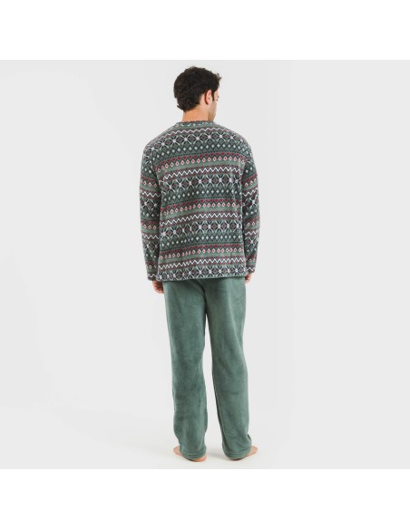 Pijama coral hombre Pegisu verde frances pijamas-largos-hombre