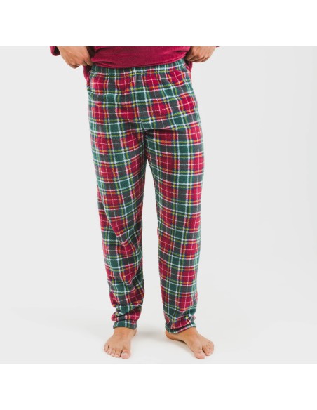 Pijama coral hombre Cuadro Aros burdeos pijamas-largos-hombre