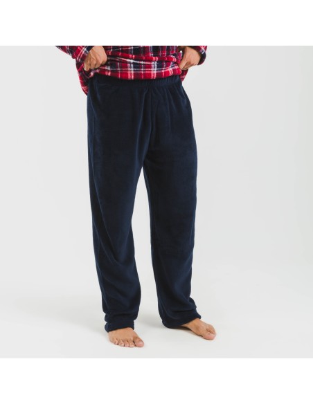 Pijama coral hombre Cuadro Cocoro azul marino pijamas-largos-hombre