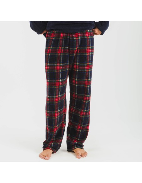 Pijama coral hombre Cuadro Jairo azul marino pijamas-largos-hombre