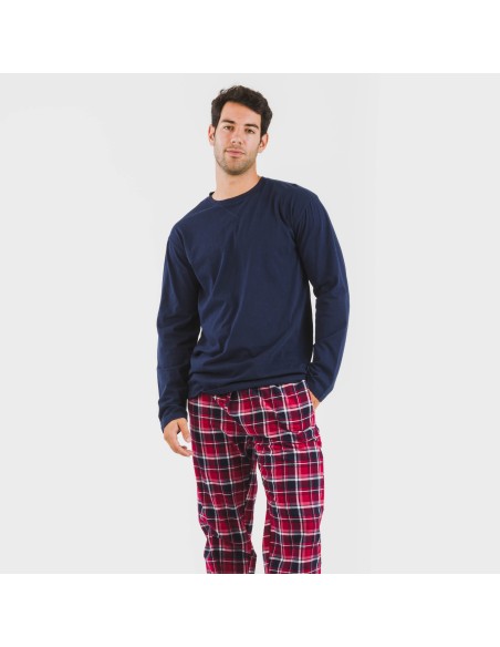 Pijama hombre franela Cocoro azul marino pijamas-largos-hombre