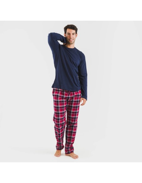 Pijama hombre franela Cocoro azul marino pijamas-largos-hombre