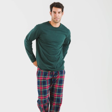 Pijama hombre franela Cuadro Jairo verde pijamas-largos-hombre