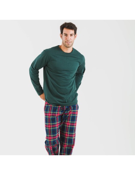 Pijama hombre franela Cuadro Jairo verde pijamas-largos-hombre