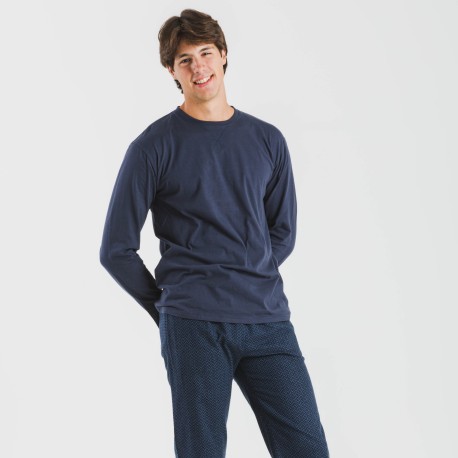 Pijama hombre franela Polo azul marino pijamas-largos-hombre