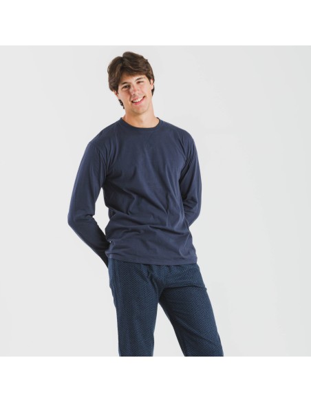 Pijama hombre franela Polo azul marino pijamas-largos-hombre