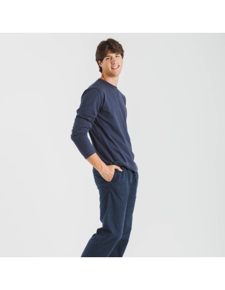 Pijama hombre franela Polo azul marino pijamas-largos-hombre