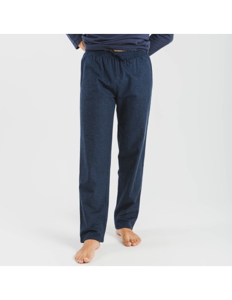 Pijama hombre franela Polo azul marino pijamas-largos-hombre