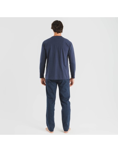 Pijama hombre franela Polo azul marino pijamas-largos-hombre