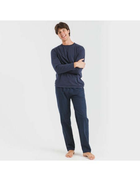 Pijama hombre franela Polo azul marino pijamas-largos-hombre