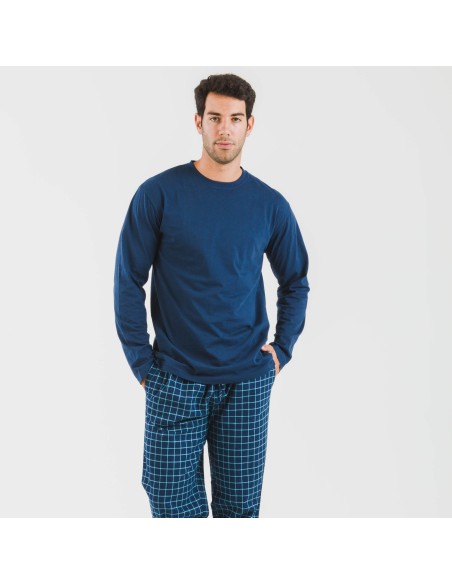 Pijama hombre franela Cuadro Edesia azul pijamas-largos-hombre