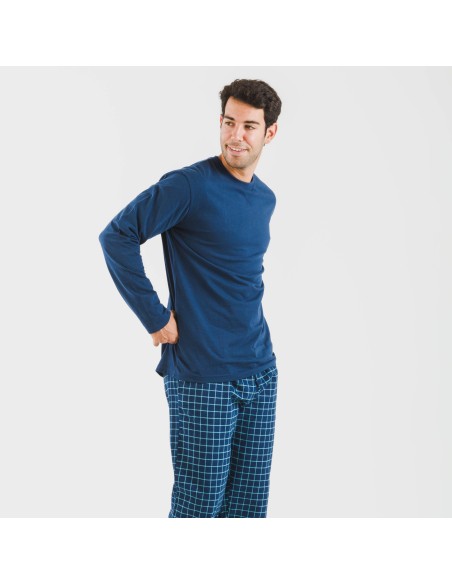 Pijama hombre franela Cuadro Edesia azul pijamas-largos-hombre