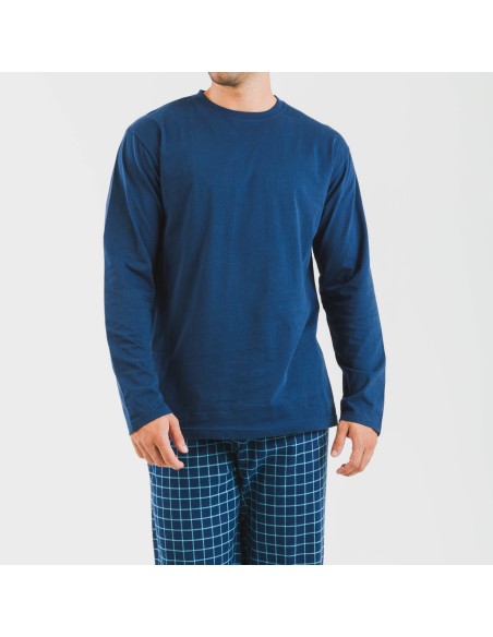 Pijama hombre franela Cuadro Edesia azul pijamas-largos-hombre