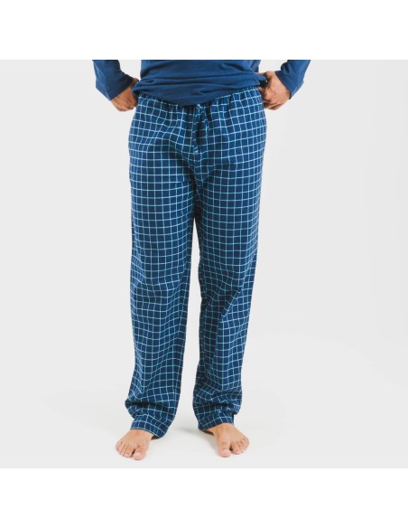 Pijama hombre franela Cuadro Edesia azul pijamas-largos-hombre