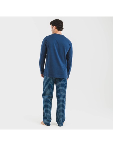 Pijama hombre franela Cuadro Edesia azul pijamas-largos-hombre