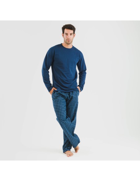 Pijama hombre franela Cuadro Edesia azul pijamas-largos-hombre