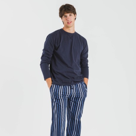 Pijama hombre franela Raya Vinicius azul pijamas-largos-hombre