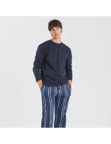 Pijama hombre franela Raya Vinicius azul pijamas-largos-hombre