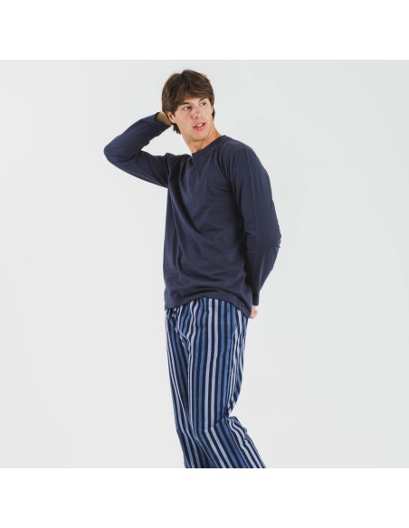 Pijama hombre franela Raya Vinicius azul pijamas-largos-hombre