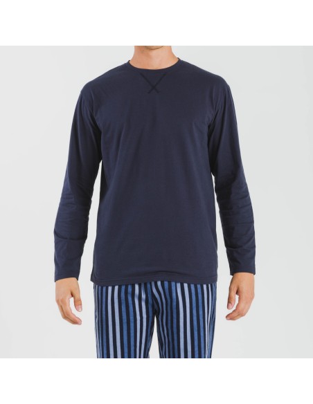 Pijama hombre franela Raya Vinicius azul pijamas-largos-hombre