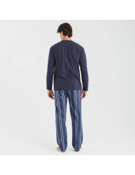 Pijama hombre franela Raya Vinicius azul pijamas-largos-hombre