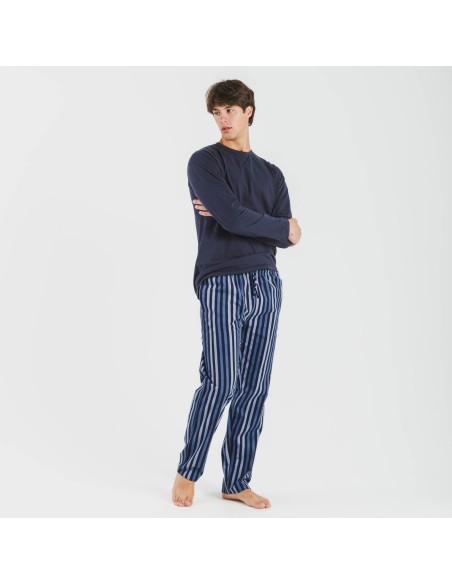 Pijama hombre franela Raya Vinicius azul pijamas-largos-hombre