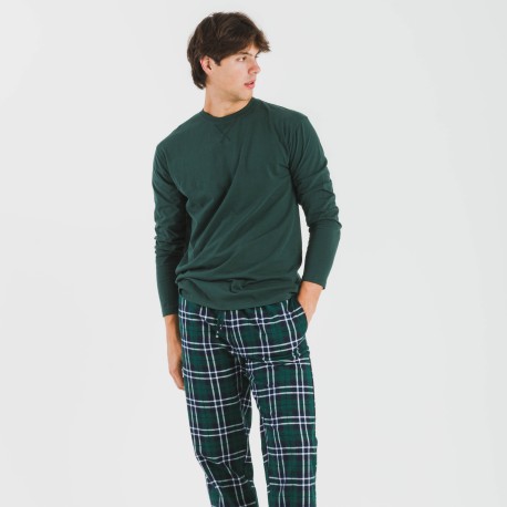 Pijama hombre franela Cuadro Guelo verde pijamas-largos-hombre