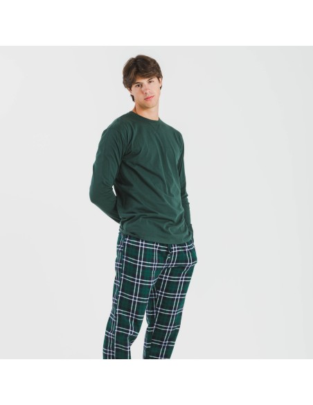 Pijama hombre franela Cuadro Guelo verde pijamas-largos-hombre