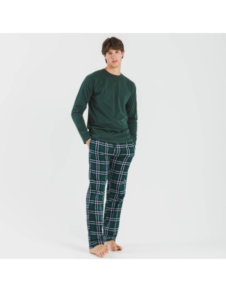 Pijama hombre franela Cuadro Guelo verde pijamas-largos-hombre