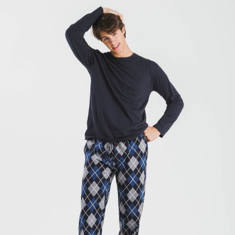 Pijama hombre franela Roldan azul marino pijamas-largos-hombre